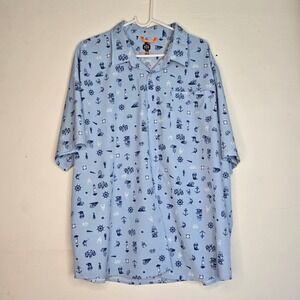 Mountain and Isles Mens Nautical Print Short Sleeve Button Down Shirt Blue XL